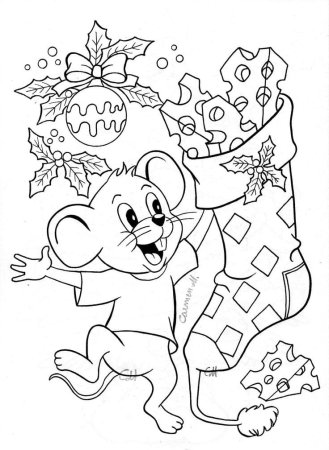 Новогодняя мышка раскраска