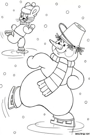 Снеговик на коньках раскраска