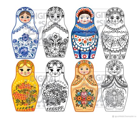 Матрёшка раскрасить Гжель