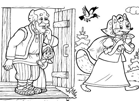 Русская народная сказка Лисичка со скалочкой раскраски