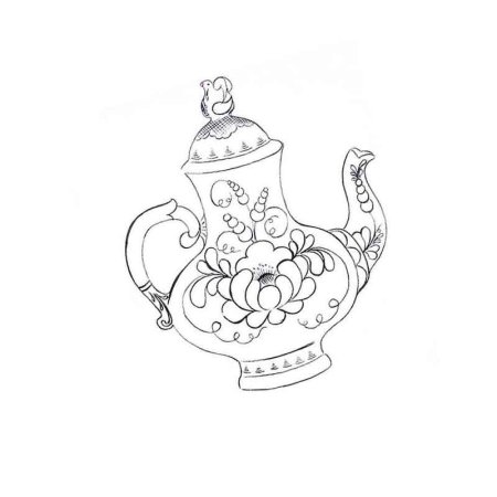 Раскраска чайный сервиз Гжель