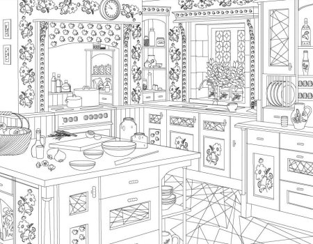 Кухня раскраска для детей