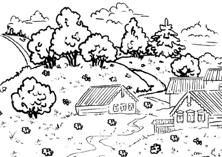Сельский пейзаж раскраска