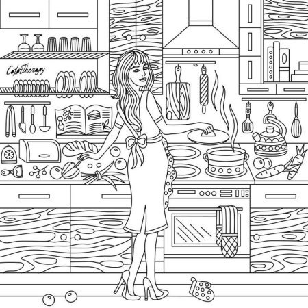 Мама домохозяйка раскраска