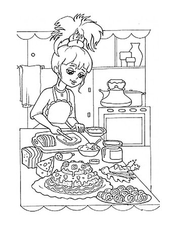 Раскраска мама на кухне
