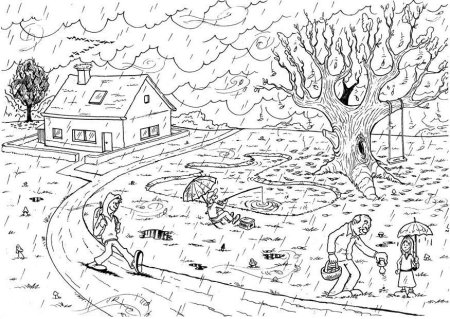 Осенний пейзаж раскраска