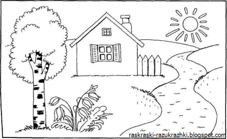 Деревенский пейзаж раскраска