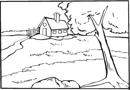 Деревенский пейзаж раскраска