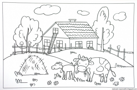 Раскраска пейзаж деревня