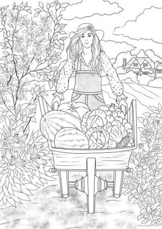 Раскраска девушка осень