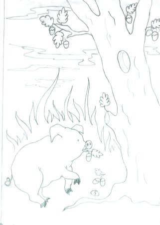 Иллюстрация к басне свинья под дубом раскраски