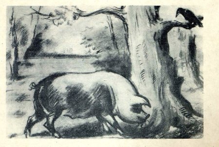 Иллюстрация к басне Крылова свинья под дубом