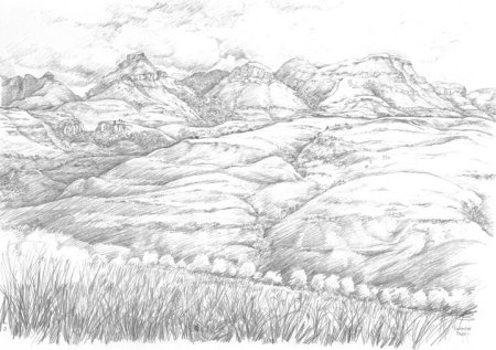 Степной пейзаж карандашом