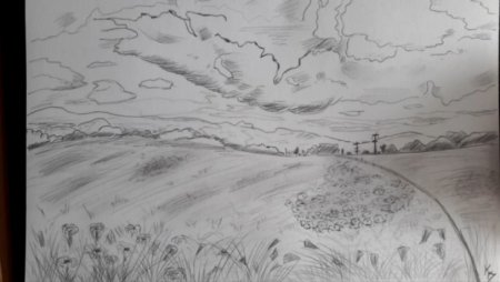 Степной пейзаж карандашом