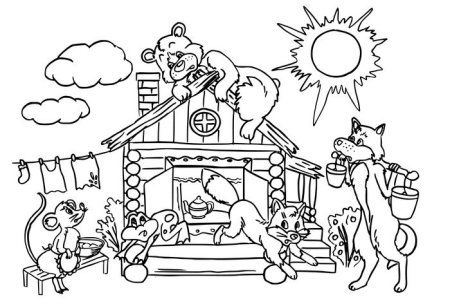 Раскраска по сказке Теремок для детей