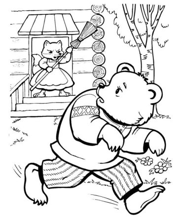 Лиса со скалочкой раскраска