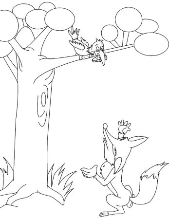 Ворона и лисица раскраска