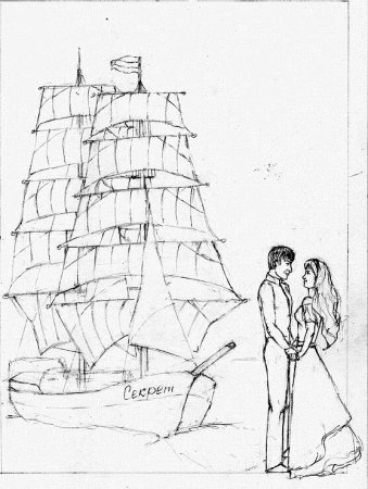 Черно белый корабль с алыми парусами