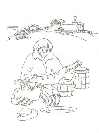 Раскраска Емеля и щука