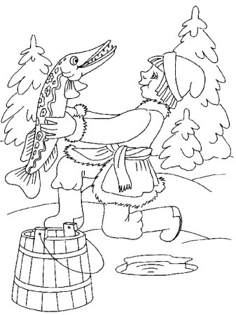 Раскраска Емеля и щука