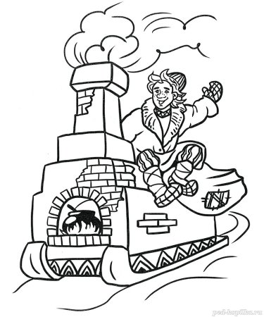 Емеля на печке раскраска