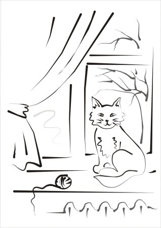 Раскраска котик на окне