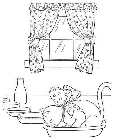 Раскраска домик с котятами