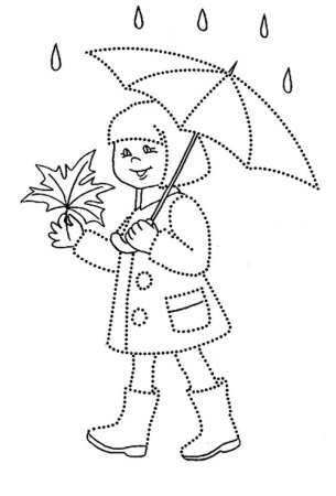 Дети под зонтиком раскраска