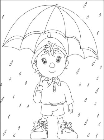 Раскраска девочка с зонтиком под дождем для детей