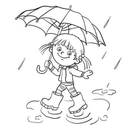 Раскраска мальчик под дождиком