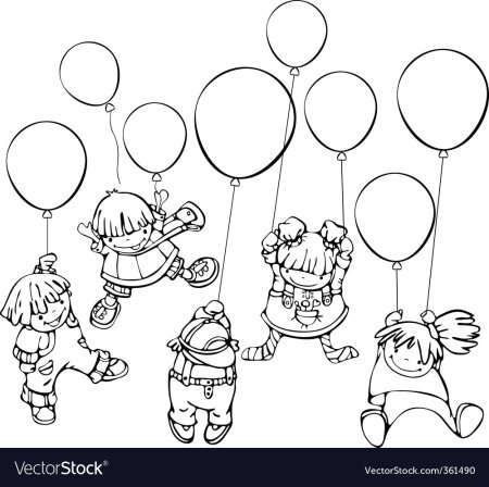 Дети с шарами раскраска