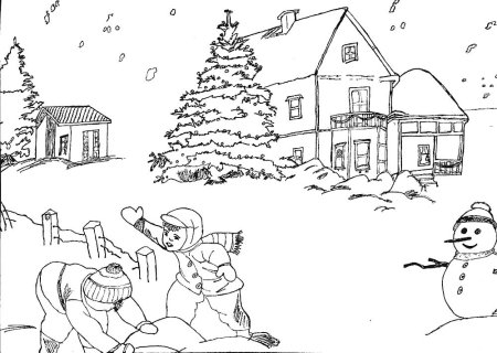 Зимний пейзаж раскраска