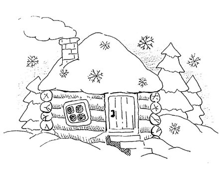 Домик с елкой раскраска