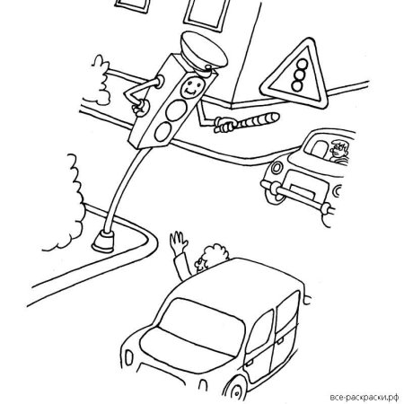 Машинка и светофор раскраска