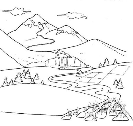 Горный пейзаж раскраска