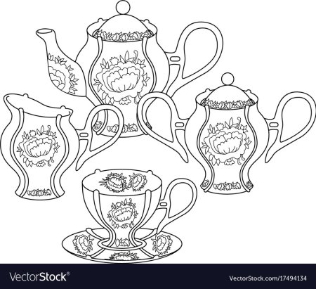 Раскраска чайный сервиз Гжель