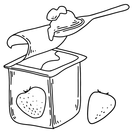 Пищевая ценность сливочного масла, яиц, йогурта и молока. рука рисовать эскиз вектор.