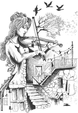 Скрипач зарисовка