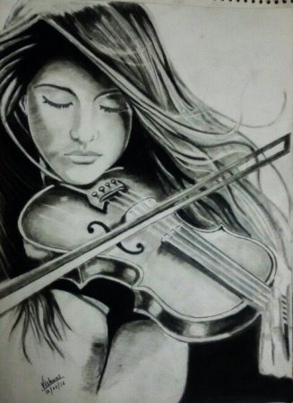 Скрипачка рисунок карандашом