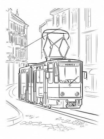 Трамвай раскраска для детей