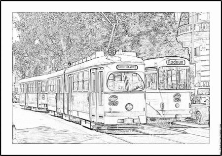 Трамвай раскраска для детей