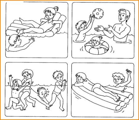 Раскраска дети купаются в реке