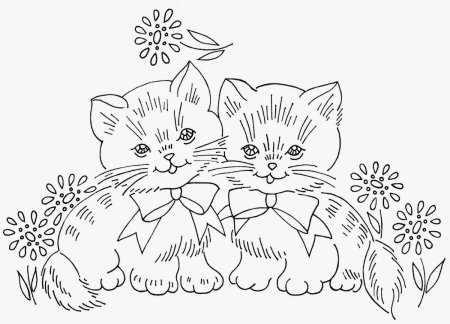Разукрашка кошка с котятами