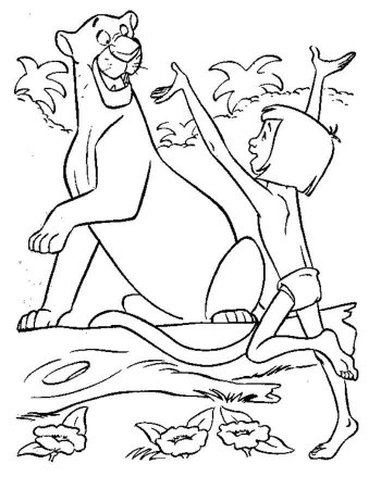 Раскраска Маугли Шерхан и табаки
