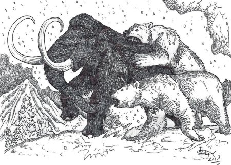Короткомордый медведь и мамонт