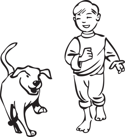 Раскраска прогулка с собакой