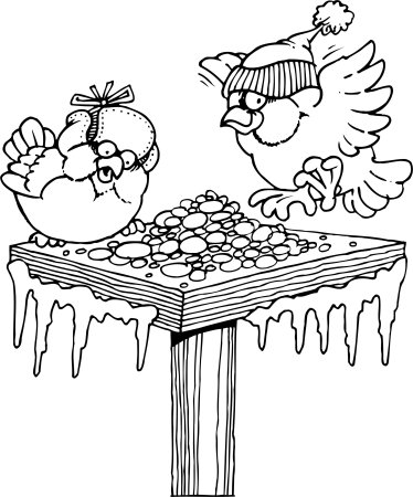 Раскраска птицы зимой