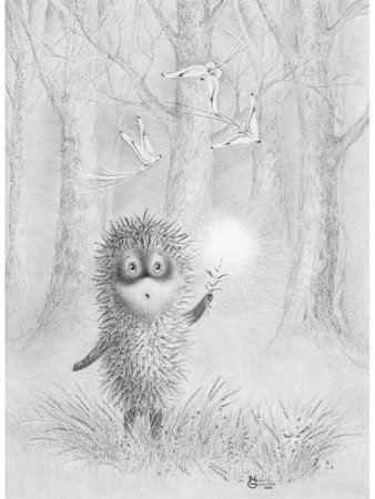 Ежик в тумане черно белый