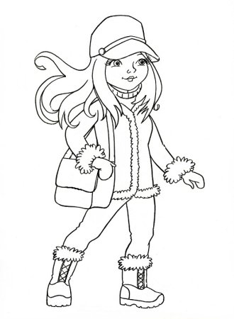 Раскраска девочка в зимней одежде для детей