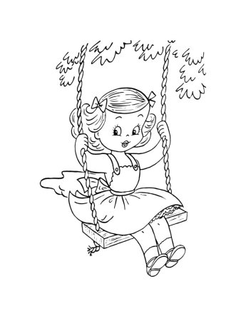 Раскраска девочка на качелях